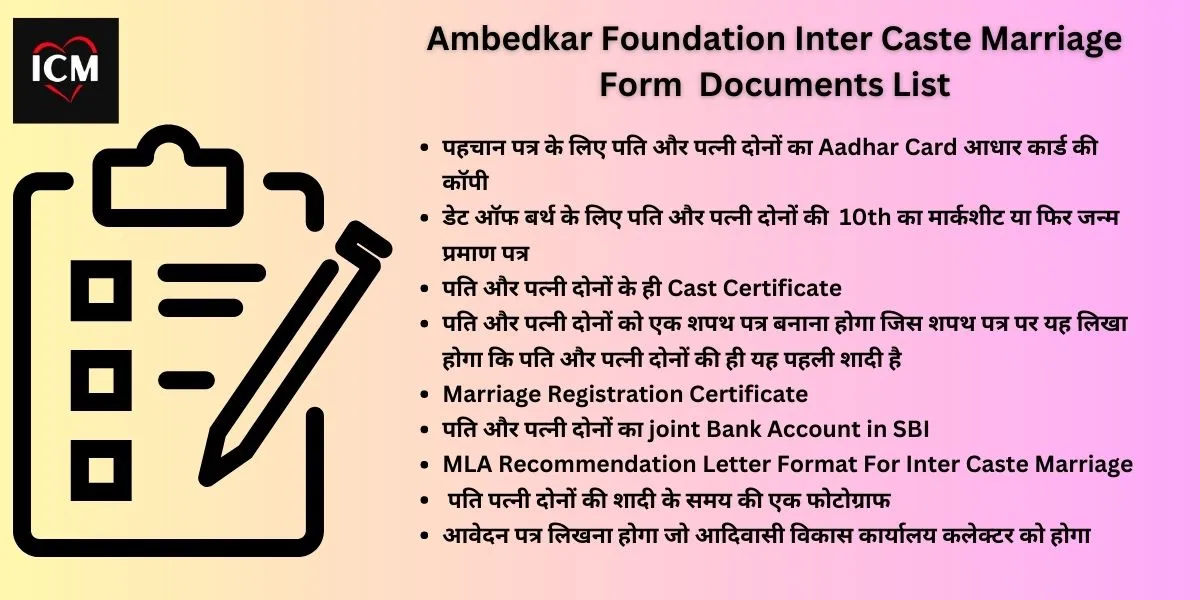 Ambedkar Foundation Inter Caste Marriage Form Document List